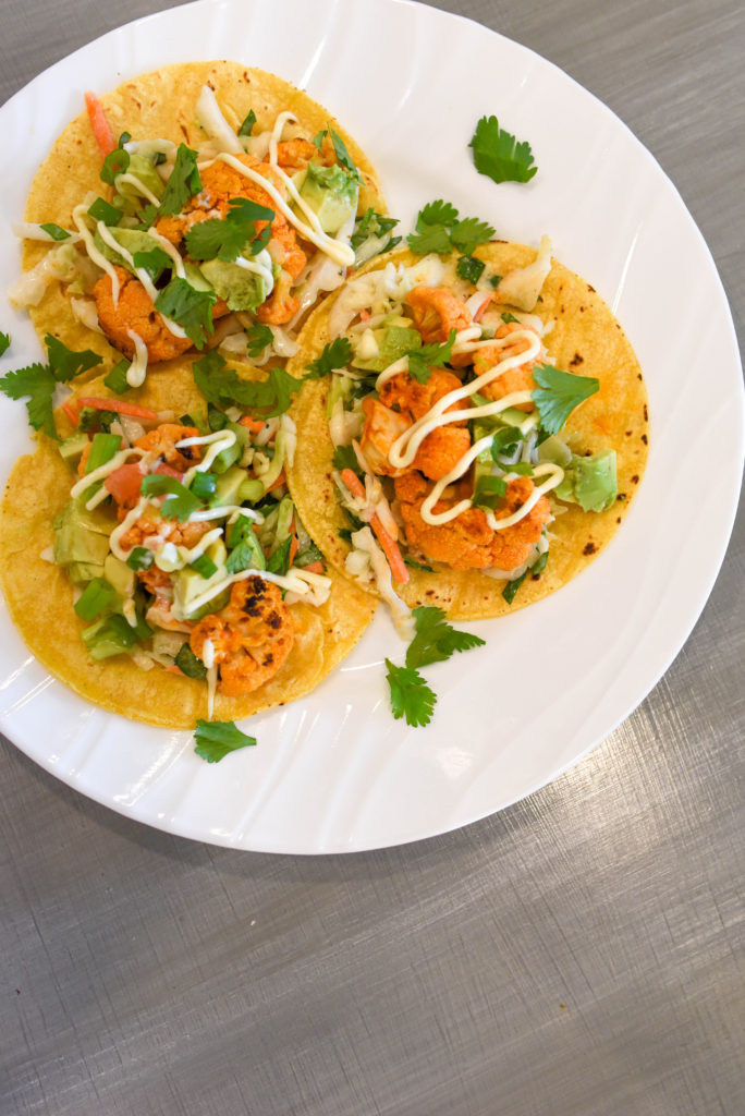 Buffalo cauliflower tacos